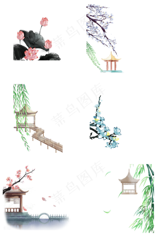 中国风古风园林合集,免抠元素