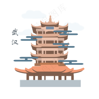 城市地标武汉黄鹤楼中国PNG,免抠元素