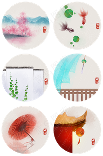 雨水合集中式风格水墨PNG素材,免抠元素