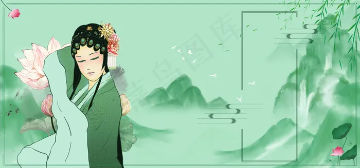 中国风意境戏曲文化banner图(1920*900px 	       )psd模版下载