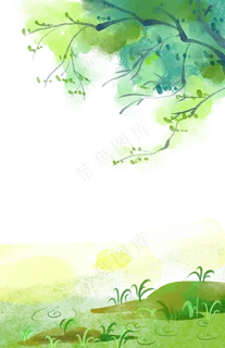中国风水彩树下草地边框
