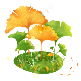 梦幻秋季银杏叶树林,免抠元素