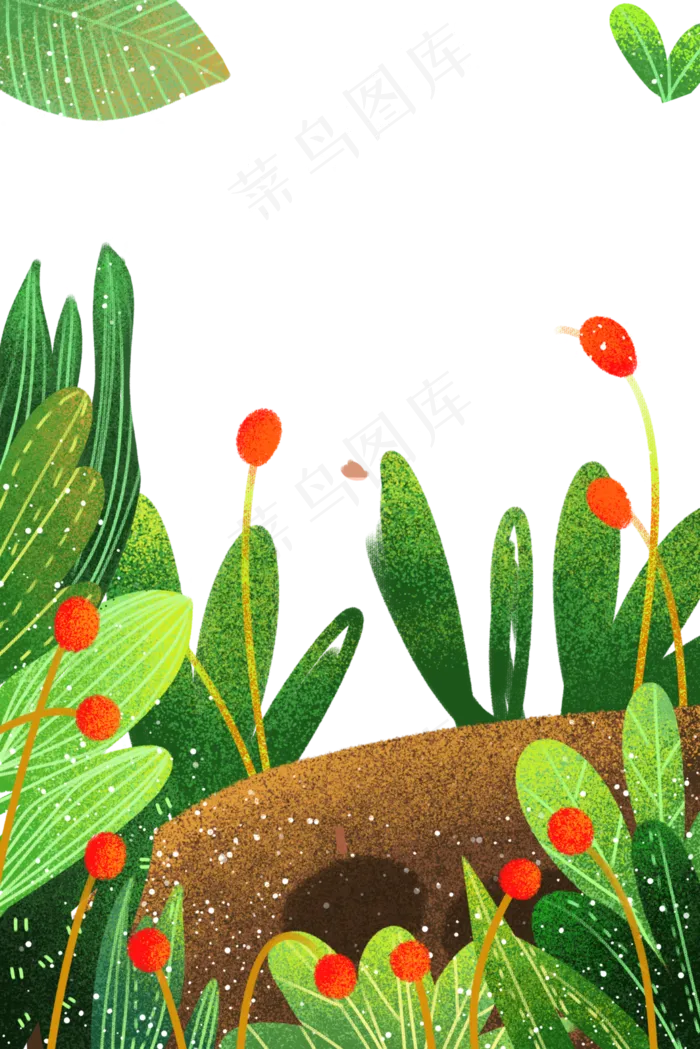 手绘卡通花草树木植物元素(1064X1595)