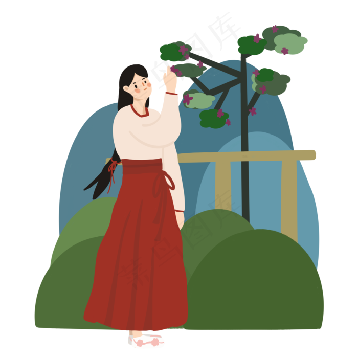 青年节穿汉服赏花女孩(3000X3000(DPI:300))psd模版下载