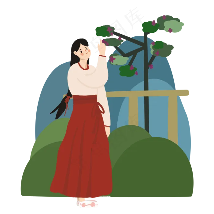 青年节穿汉服赏花女孩(3000X3000(DPI:300))psd模版下载