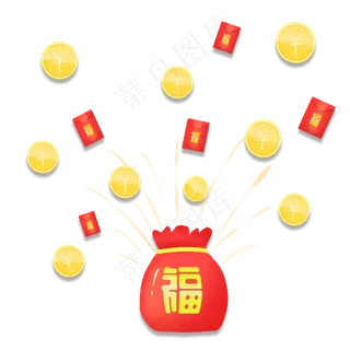 新年节日金色钱币金币福袋红包理,免抠元素