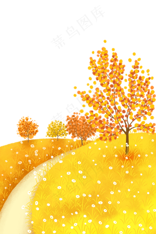 秋季水彩植物场景