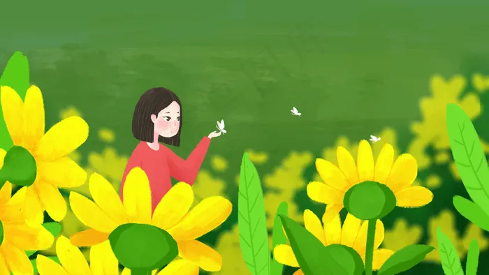 花丛中的少女和蝴蝶(2880X1620(DPI:96))psd模版下载