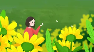 花丛中的少女和蝴蝶