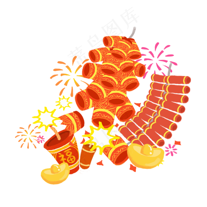 手绘喜庆新年春节鞭炮系列精品元,免抠元素