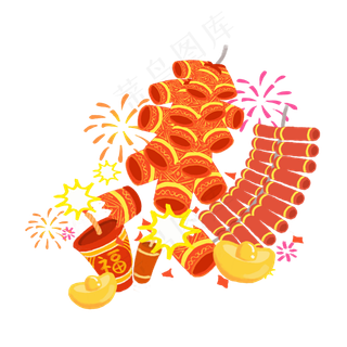 手绘喜庆新年春节鞭炮系列精品元,免抠元素