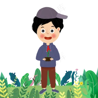 手捧树苗的小男孩图片