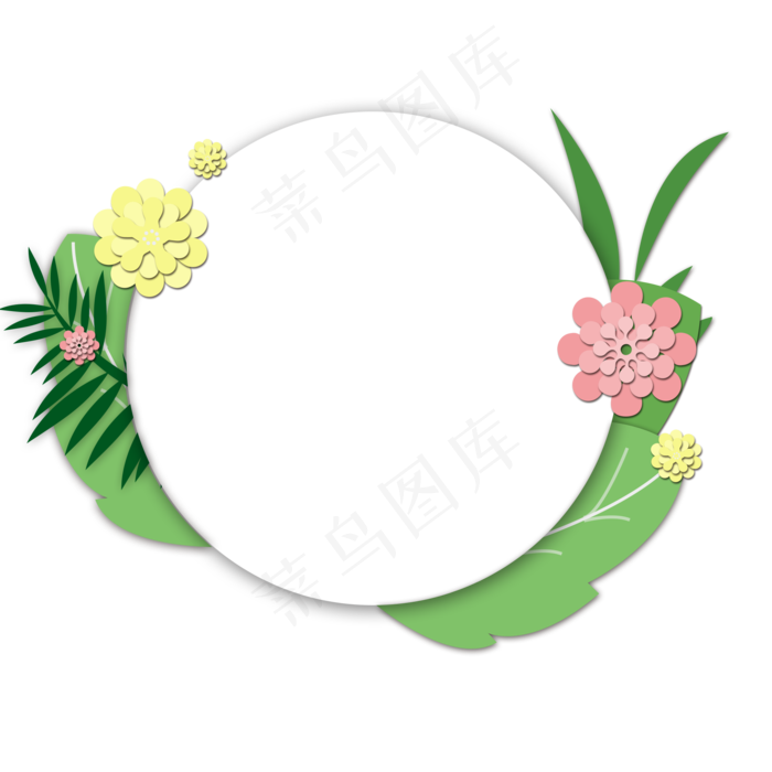 圆形花环背景花朵绿叶阴影框