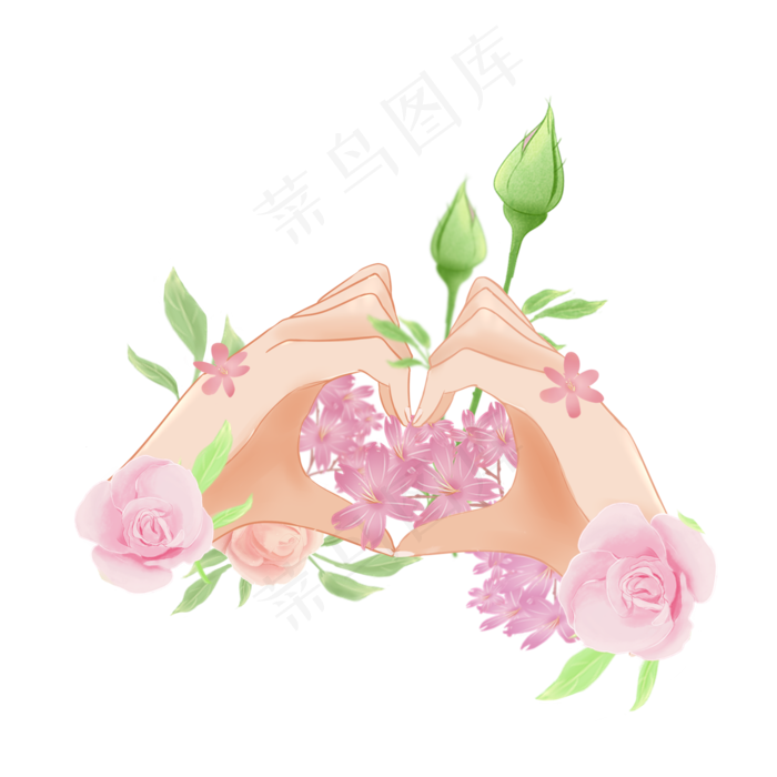 情人节手绘心与花