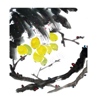 葡萄青提子水果国画鲜果水果PNG 葡萄青提子水果国画鲜果水果PNG