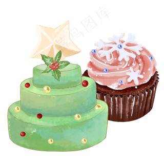 圣诞树蛋糕水彩,免抠元素