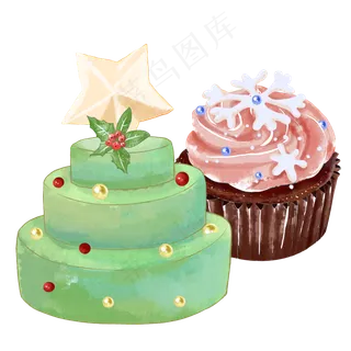 圣诞树蛋糕水彩,免抠元素