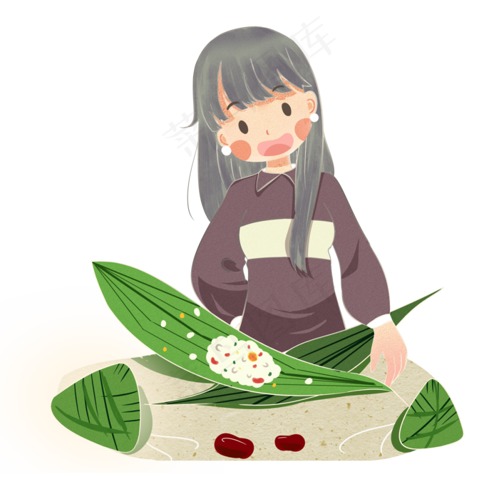 端午节正在包粽子的女孩(2000X2000(DPI:200))psd模版下载