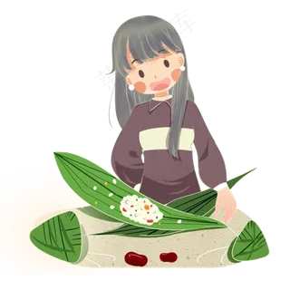 端午节正在包粽子的女孩