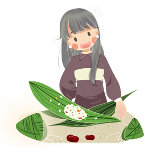 端午节正在包粽子的女孩