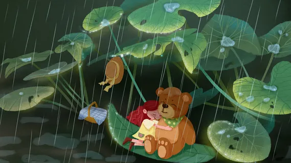 绿色系立夏谷雨小熊春肌理治愈系女孩