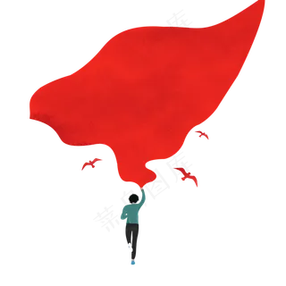 青年奔跑梦想奋斗红绸手绘元素,免抠元素