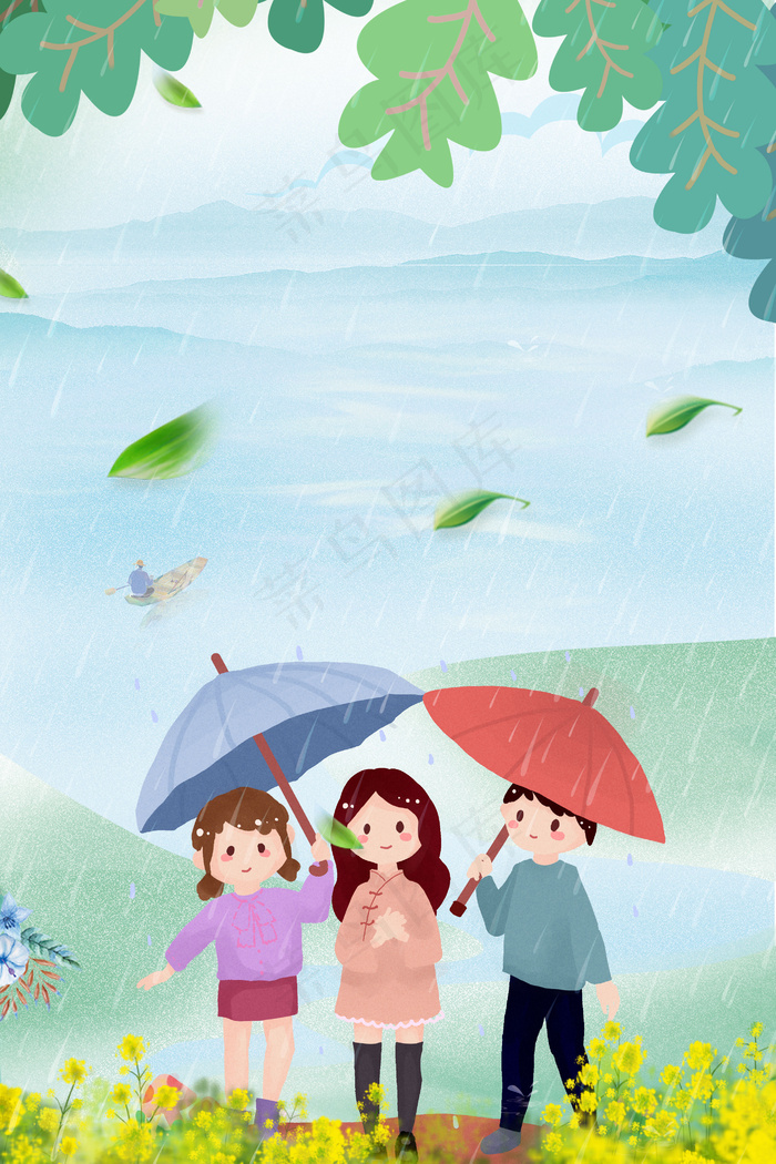 创意春季卡通惊蛰节气合成背景