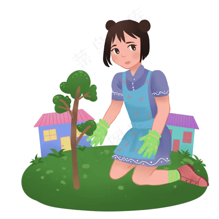 植树节种树的女孩