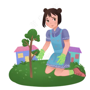 植树节种树的女孩