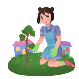 植树节种树的女孩