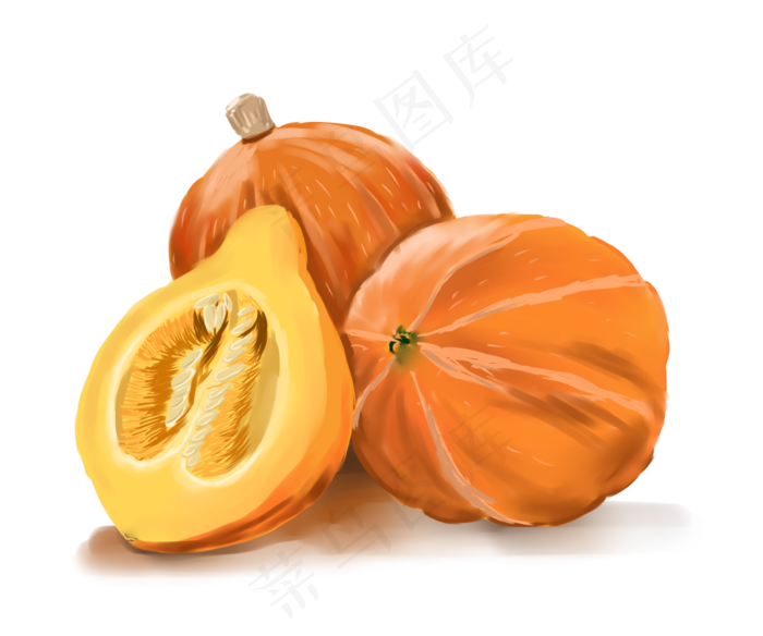手绘蔬菜南瓜装饰素材(3543X2955(DPI:300))psd模版下载