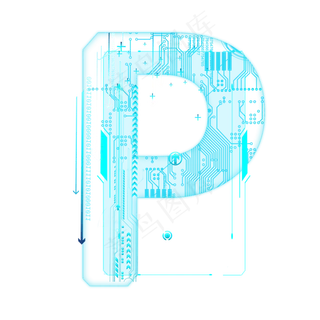 蓝色科技线条PSD字母P