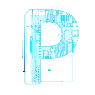 蓝色科技线条PSD字母P