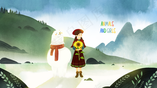 水彩*和女孩配图