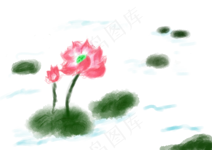 一池塘彩色水墨荷花(1920X1358(DPI:72))psd模版下载
