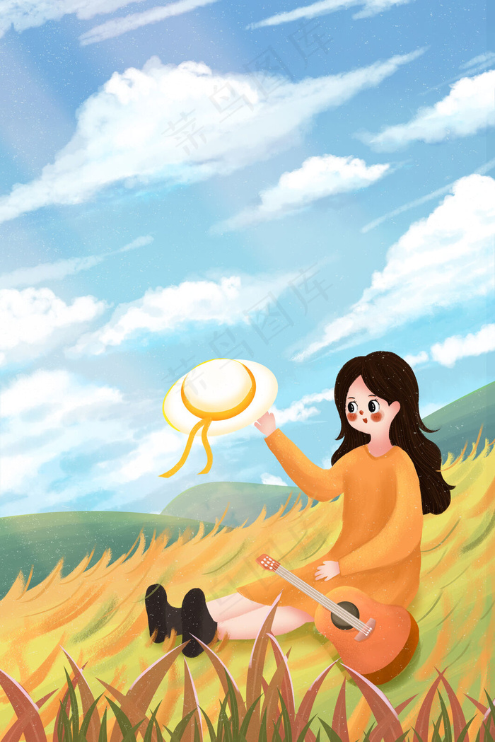 秋天景色女孩赏秋景(3545*5315px 300 dpi )psd模版下载