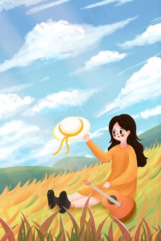 秋天景色女孩赏秋景