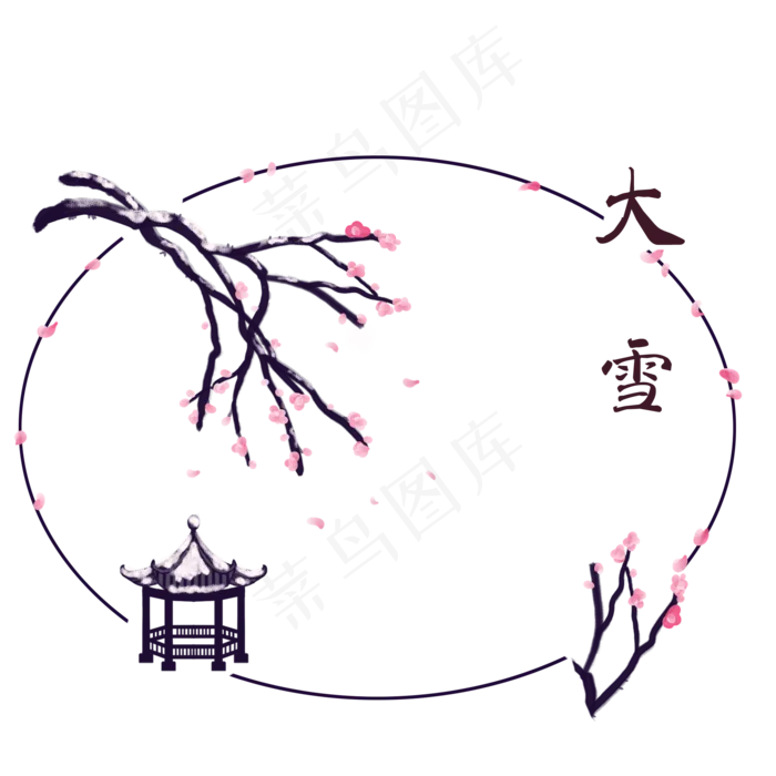 卡通手绘二十四节气大雪边框亭子,免抠元素(2000*2000px 300 dpi )psd模版下载