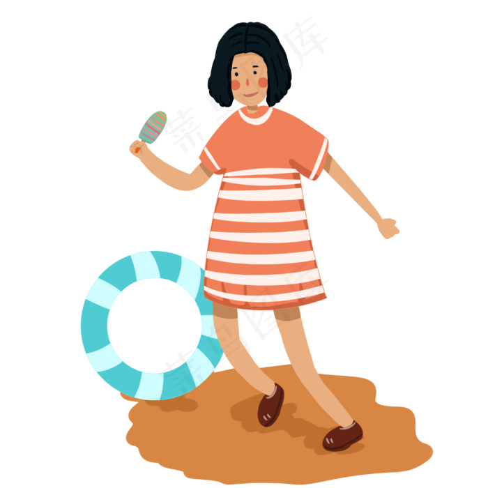 夏季沙滩上吃冰淇淋的女孩