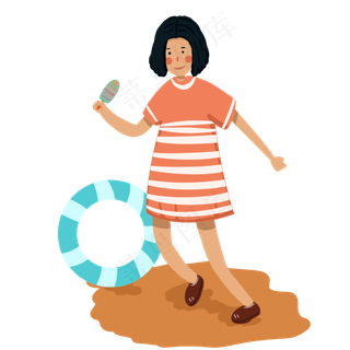 夏季沙滩上吃冰淇淋的女孩