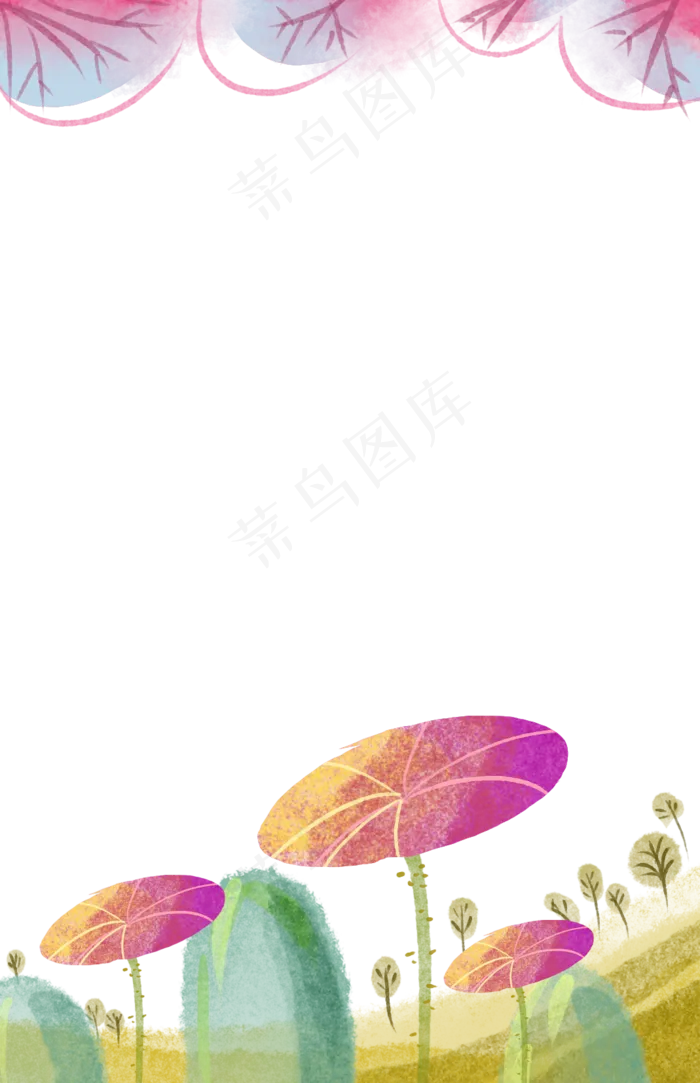 中国风水彩睡莲边框(1069X1654(DPI:300))psd模版下载