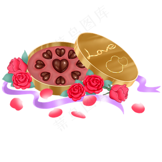 情人节打开的盒子心形巧克力玫瑰,免抠元素