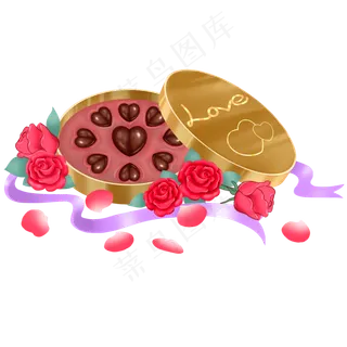 情人节打开的盒子心形巧克力玫瑰,免抠元素