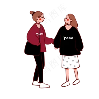 手绘卡通矢量简约3.8女神节穿闺蜜,免抠元素