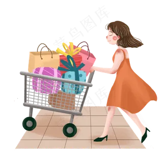 618推购物车女孩png素材
