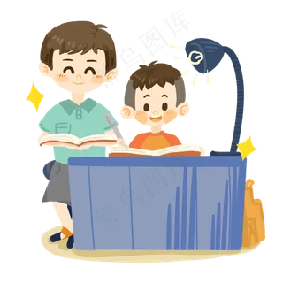 父亲节卡通父亲给孩子辅导功课P