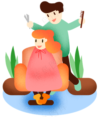 龙抬头女孩理发,免抠元素