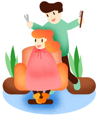 龙抬头女孩理发,免抠元素