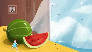 窗户边小人靠在西瓜上休息