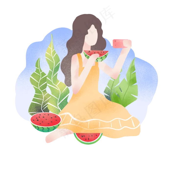 立夏吃西瓜的小女孩